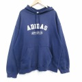 XL★古着 アディダス adidas 長袖 スウェット パーカー メンズ ビッグロゴ 刺繍 大きいサイズ 紺 26jan22