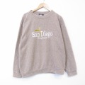 L★古着 長袖 トップス メンズ 90年代 90s サンディエゴ 刺繍 コットン クルーネック USA製 ベージュ 26feb06