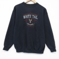 M★古着 TULTEX 長袖 スウェット メンズ 90年代 90s シカ ロング丈 クルーネック 黒 26feb02
