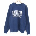 XL★古着 長袖 スウェット メンズ 90年代 90s ハミルトン 大きいサイズ クルーネック USA製 紺 26feb14