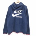 XL★古着 ナイキ NIKE 長袖 フルジップ スウェット パーカー メンズ ビッグロゴ 大きいサイズ 紺 26feb14