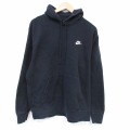XL★古着 ナイキ NIKE 長袖 スウェット パーカー メンズ ワンポイントロゴ 黒 26feb14