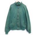 L★古着 エルエルビーン ラッセル 長袖 フルジップ スウェット メンズ 90年代 90s 無地 ボロ クルーネック USA製 緑【spe】 26feb18