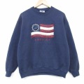 L★古着 リー Lee 長袖 スウェット メンズ 90年代 90s 星条旗 刺繍 クルーネック USA製 紺 26feb19