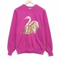 M★古着 長袖 スウェット メンズ 80年代 80s 鳥 クルーネック USA製 濃ピンク 26feb21