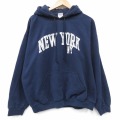 XL★古着 長袖 スウェット パーカー メンズ 00年代 00s ニューヨーク 大きいサイズ 薄紺 26feb24