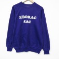 M★古着 長袖 スウェット メンズ 80年代 80s SAC フロッキープリント ラグラン クルーネック USA製 紫 26feb24