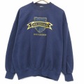 XL★古着 長袖 スウェット メンズ 90年代 90s ミシガン 刺繍 大きいサイズ クルーネック USA製 薄紺 26feb26
