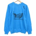 M★古着 ヘインズ 長袖 スウェット メンズ 80年代 80s 鳥 ラグラン クルーネック USA製 水色 26feb26