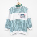 M★古着 長袖 スウェット メンズ 90年代 90s SUGER モックネック ハイネック 白他 ボーダー 26feb28