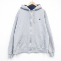 XL★古着 チャンピオン Champion 長袖 フルジップ スウェット パーカー メンズ ワンポイントロゴ 大きいサイズ グレー 霜降り 26jun18