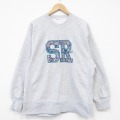 XL★古着 長袖 スウェット メンズ 00年代 00s SR 刺繍 リバースタイプ クルーネック グレー 霜降り 26jun18