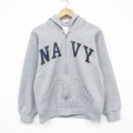 S★古着 長袖 フルジップ スウェット パーカー メンズ 00年代 00s ミリタリー ネイビー NAVY グレー 霜降り 26mar05