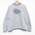 XL★古着 長袖 スウェット メンズ 00年代 00s オオカミ 刺繍 大きいサイズ クルーネック グレー 霜降り 26mar04