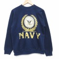 M★古着 長袖 スウェット メンズ ミリタリー ネイビー NAVY ラグラン クルーネック 紺 26mar04
