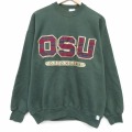 XL★古着 ディスカス 長袖 スウェット メンズ 90年代 90s OSU 刺繍 クルーネック USA製 濃緑 26mar03