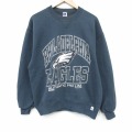 L★古着 ラッセル 長袖 スウェット メンズ 90年代 90s NFL フィラデルフィアイーグルス クルーネック USA製 濃緑 アメフト スーパーボウル【spe】 26mar10