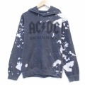 S★古着 長袖 ロック バンド スウェット パーカー メンズ AC/DC クルーネック 濃グレー ブリーチ加工 26mar07