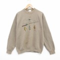 M★古着 長袖 スウェット メンズ 90年代 90s ルアー 刺繍 クルーネック USA製 薄茶 26mar13