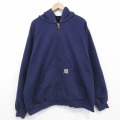 XL★古着 カーハート 長袖 フルジップ スウェット パーカー メンズ 大きいサイズ 紺 内側メッシュ【spe】 26mar13