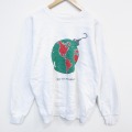 L★古着 フルーツオブザルーム 長袖 スウェット メンズ 80年代 80s 地球 ラグラン クルーネック USA製 白 26mar14