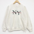 L★古着 ヘインズ 長袖 スウェット メンズ 00年代 00s ニューヨーク 刺繍 クルーネック 薄ベージュ 26mar21
