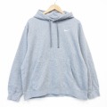 XL★古着 ナイキ NIKE 長袖 スウェット パーカー メンズ ワンポイントロゴ グレー 霜降り 26apr04