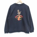L★古着 長袖 スウェット メンズ クルーネック 00年代 00s 鳥 USA製 黒 26apr04