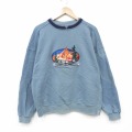 L★古着 ルコックスポルティフ 長袖 スウェット メンズ 山 刺繍 コットン クルーネック 薄緑 26apr07