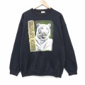 XL★古着 TULTEX 長袖 スウェット メンズ 90年代 90s ホワイトタイガー クルーネック 黒 26apr07