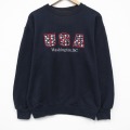 XL★古着 長袖 スウェット メンズ 90年代 90s USAロゴ 刺繍 大きいサイズ クルーネック USA製 薄紺 26apr09