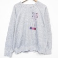 XL★古着 長袖 スウェット メンズ 80年代 80s アートデザイン ラグラン クルーネック 薄グレー 霜降り 26apr09
