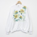 L★古着 ジャージーズ 長袖 スウェット メンズ 90年代 90s ヒマワリ ハンドペイント クルーネック USA製 白 26apr10