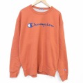 XL★古着 チャンピオン champion 長袖 スウェット メンズ ビッグロゴ 大きいサイズ クルーネック 濃オレンジ 26apr11