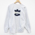 XL★古着 長袖 スウェット メンズ 90年代 90s AU 刺繍 リバースタイプ クルーネック 薄グレー 霜降り 26apr11