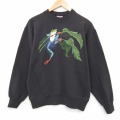 M★古着 ヘインズ 長袖 スウェット メンズ 90年代 90s カエル クルーネック 黒 26apr16