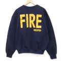XL★古着 長袖 スウェット メンズ 90年代 90s FIRE クルーネック USA製 紺 26apr16