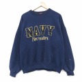 XL★古着 長袖 スウェット メンズ 90年代 90s ミリタリー ネイビー NAVY 大きいサイズ クルーネック 紺 26apr18