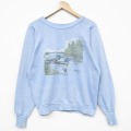 L★古着 ヘルスニット 長袖 スウェット メンズ 80年代 80s 鳥 ラグラン クルーネック USA製 水色 26apr18