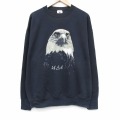 XL★古着 長袖 スウェット メンズ 90年代 90s 鳥 クルーネック USA製 黒 26apr22