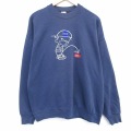 XL★古着 フルーツオブザルーム 長袖 スウェット メンズ 00年代 00s 少年 刺繍 クルーネック 薄紺 26apr22