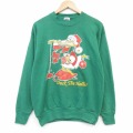 M★古着 長袖 スウェット メンズ 90年代 90s 鳥 クルーネック USA製 緑 26apr22