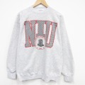 XL★古着 長袖 スウェット メンズ 90年代 90s NIU カレッジ クルーネック USA製 グレー 霜降り 26apr24