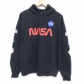 L★古着 長袖 スウェット パーカー メンズ NASA 黒 26apr24