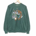 L★古着 ジャージーズ 長袖 スウェット メンズ 80年代 80s シカ クマ ラグラン クルーネック USA製 緑 26apr24
