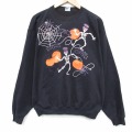 XL★古着 長袖 スウェット メンズ 90年代 90s スケルトン スパイダー クルーネック USA製 黒 26apr20