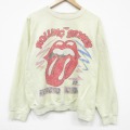XL★古着 長袖 ロック バンド スウェット メンズ ローリングストーンズ クルーネック 薄黄 26apr20
