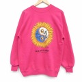 L★古着 ヘインズ 長袖 スウェット メンズ 90年代 90s ヒマワリ ラグラン クルーネック 濃ピンク 26apr28