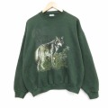 XL★古着 TULTEX 長袖 スウェット メンズ 90年代 90s オオカミ クルーネック 緑 26may01
