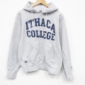 L★古着 長袖 スウェット パーカー メンズ 90年代 90s ITHACA カレッジ リバースタイプ USA製 薄グレー 霜降り 26may02